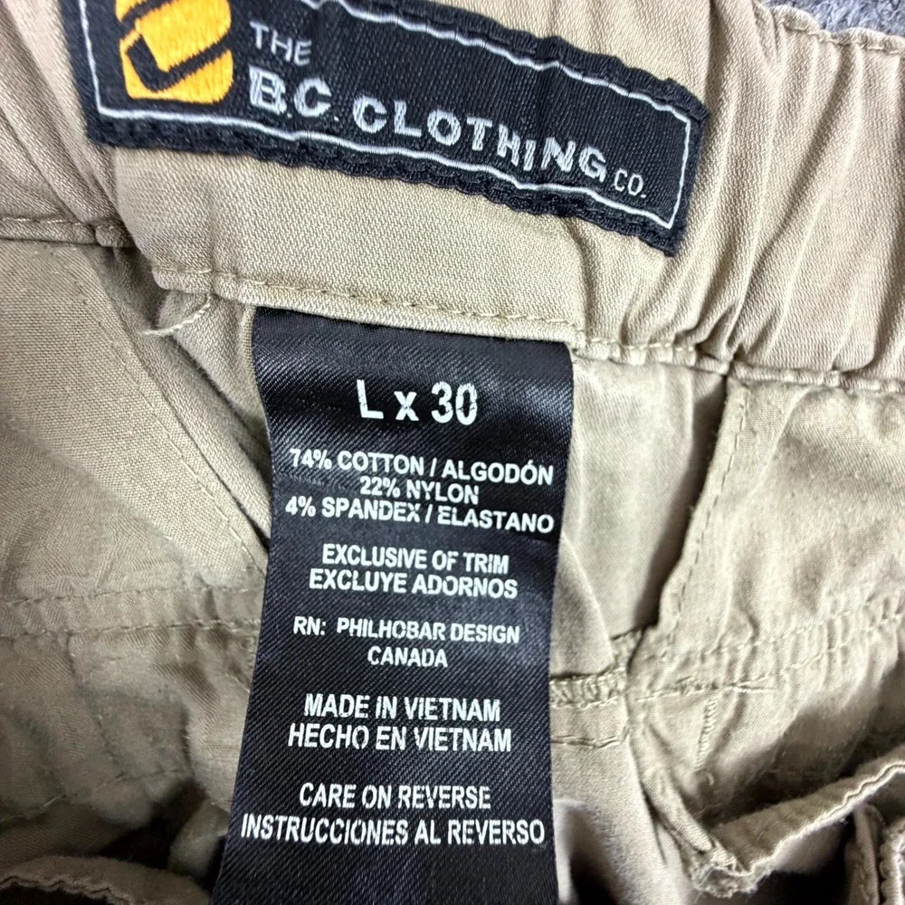 BC Clothing Convertible Cargo Pants Mens Large Khaki Stretch Hiking Belt Webbed